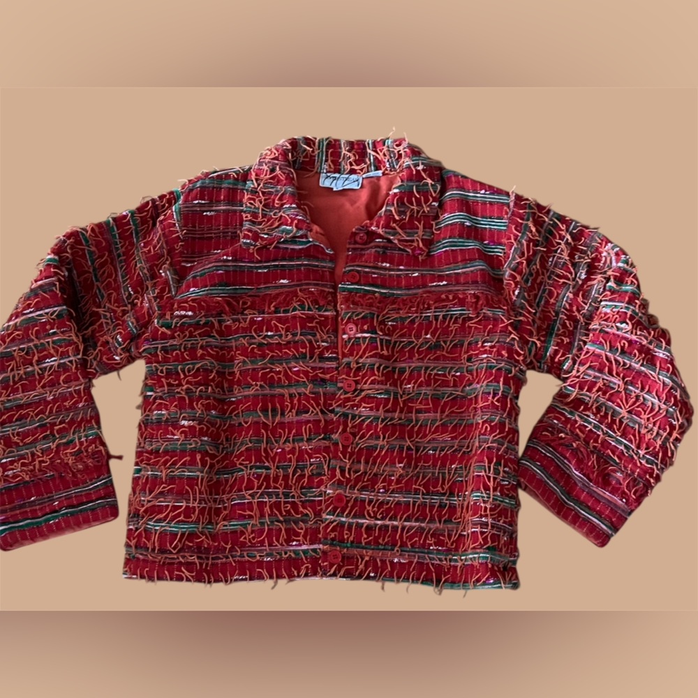 Silver Stream, Vintage jacket, cardigan, Vibrant Multicolor Textured, size L